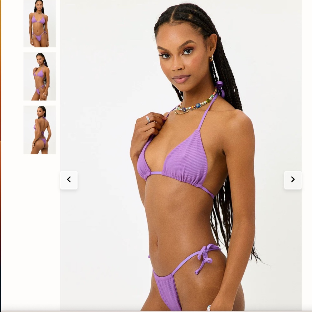 Frankies Bikinis Set -Tia Ribbed Triangle Bikini Top + Bottom Purple XS NWT